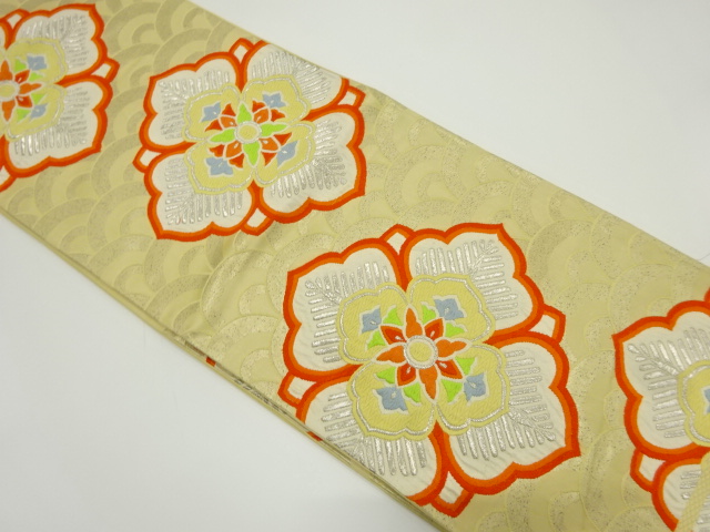 アンティーク　青海波に花菱模様織出し袋帯（材料）